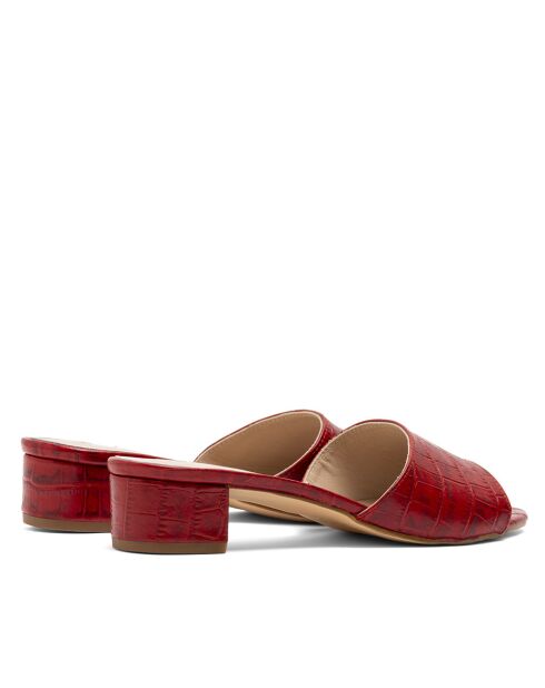 Mules à talon CA-264 texturé effet coco rouges
