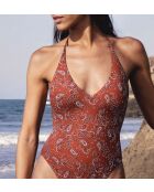 Charliz 1-teiliger rahmenloser Badeanzug mit Backstein-Hintergrunddruck