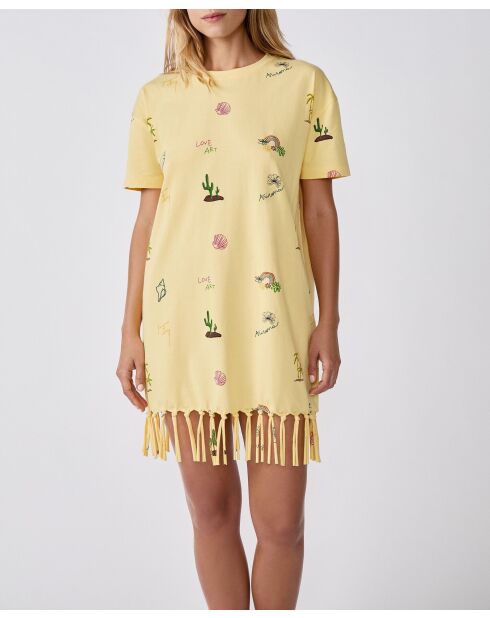 Arizonalove lichtgele korte jurk met korte mouwen