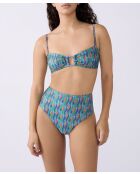 Bas de bikini taille haute Sao imprimé fond bleu
