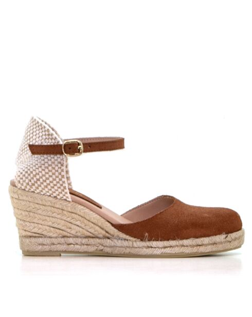 Sandales compensées Nuria daim marron - Talon : 6,5 cm