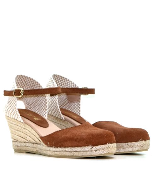 Sandales compensées Nuria daim marron - Talon : 6,5 cm