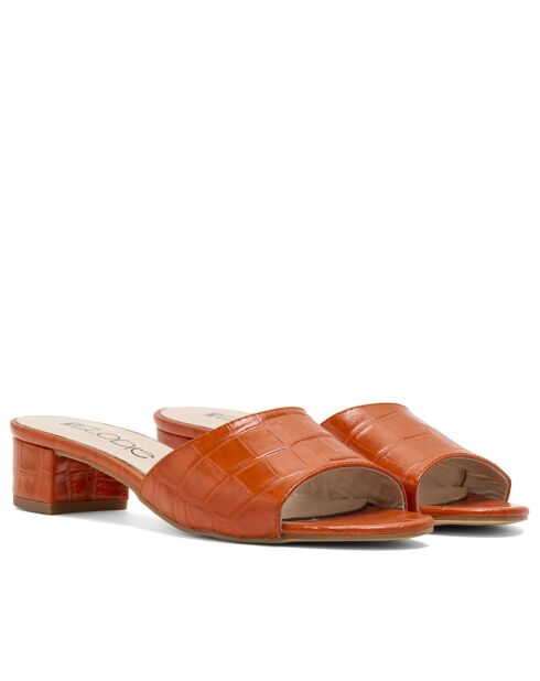 Mules à talon CA-264 texturé effet coco orange