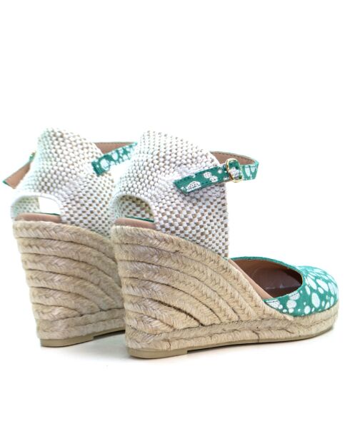 Sandales compensées Nuria à pois verts - Talon : 6,5 cm