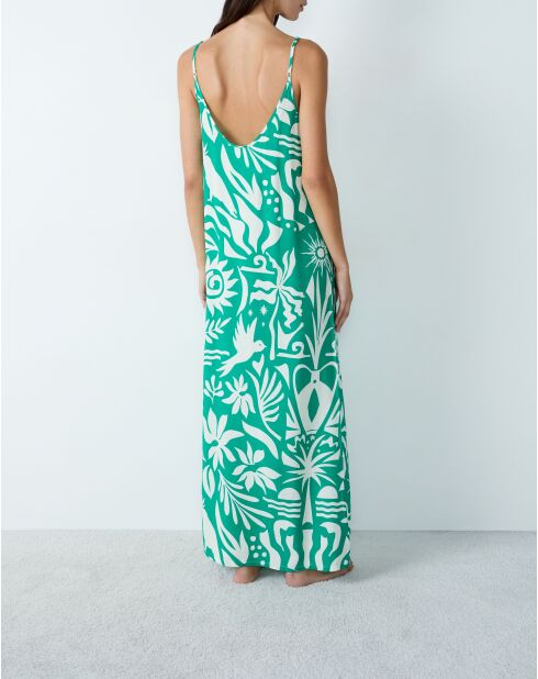 Blauwgroen nachtjapon met print Faeza