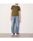 Gaby rundes khakifarbenes olivgrünes T-Shirt