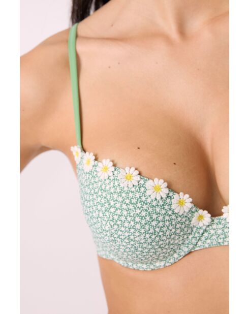 Klassischer Push-up-BH mit Bügel und Muschel, Anchusa-Print auf weißem Hintergrund