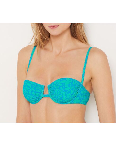 Klassischer BH Manzania ohne Bügel und ohne Muschel, blaugrüner Aufdruck