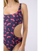 Bañador Rosa de 1 pieza sin aros estampado rojo marino