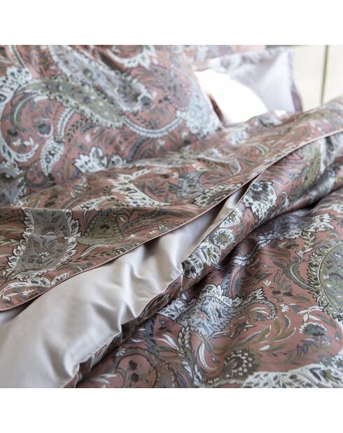 Lenzuolo piatto Zadig in raso di cotone biologico stampato marrone terracotta