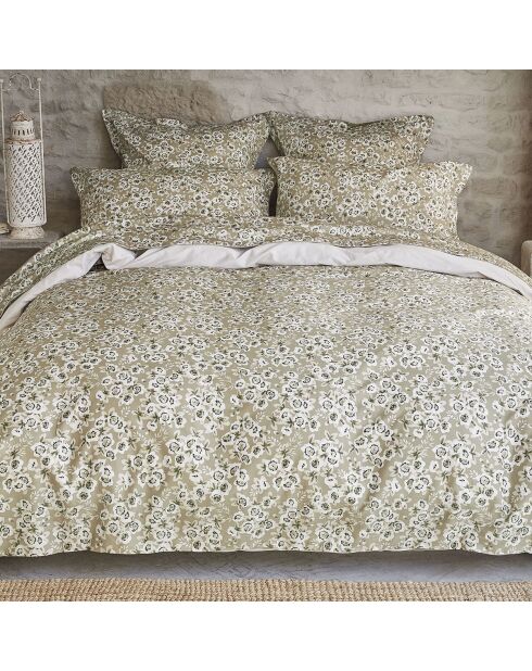 Federa per cuscino in raso di cotone biologico con stampa Blossom moon beige
