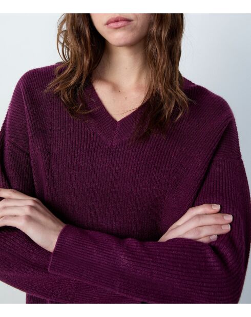 Maglione Gilda cassis con scollo a V
