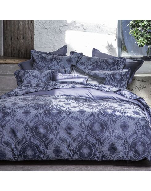 Lenzuolo piatto Shalimar in raso di cotone biologico stampato blu marino