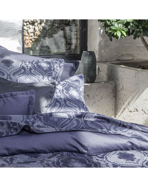 Lenzuolo piatto Shalimar in raso di cotone biologico stampato blu marino