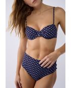 Klassischer BH mit Bügel ohne Schale Samt bedruckt weiß mit marineblauem Hintergrund