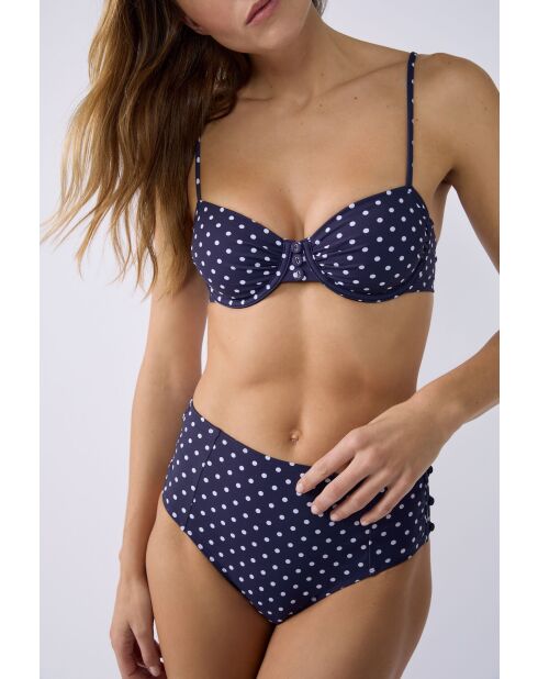 Klassischer BH mit Bügel ohne Schale Samt bedruckt weiß mit marineblauem Hintergrund