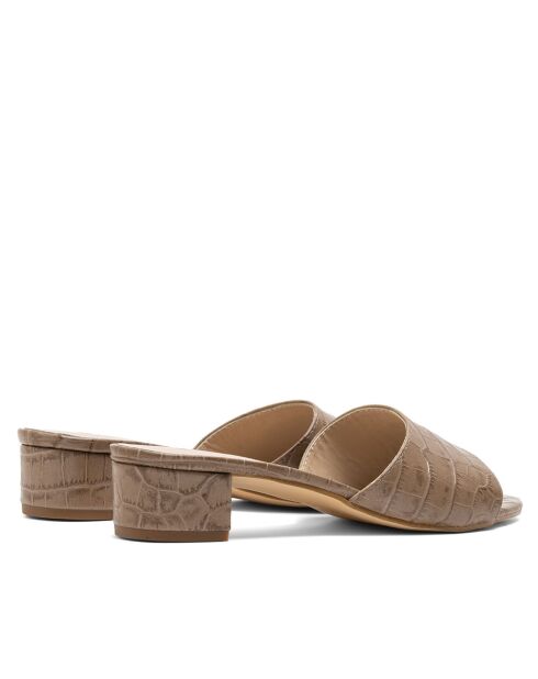 Mules à talon CA-264 texturé effet coco taupe