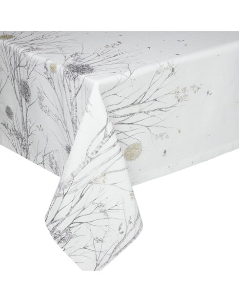Nappe en lin brodé imprimée Ovni blanche