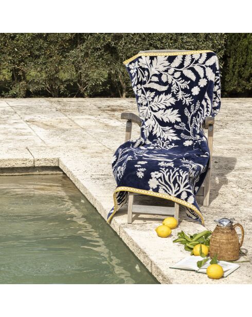 Drap de plage en jacquard velours Calyspo bleu marine - 100x180 cm