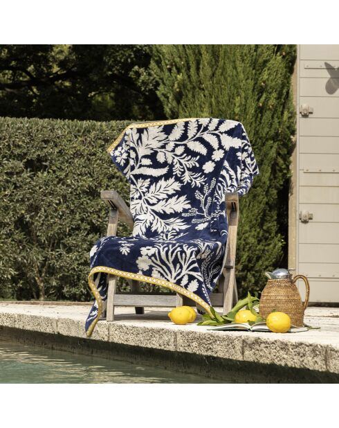 Drap de plage en jacquard velours Calyspo bleu marine - 100x180 cm