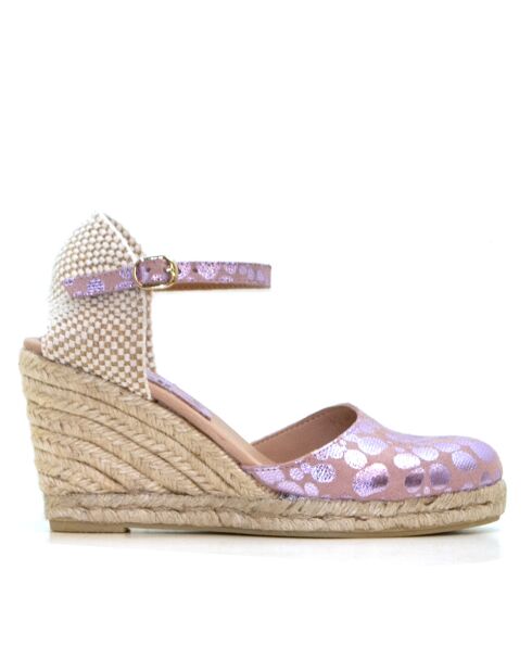 Sandales compensées Nuria à pois fuchsia - Talon : 6,5 cm