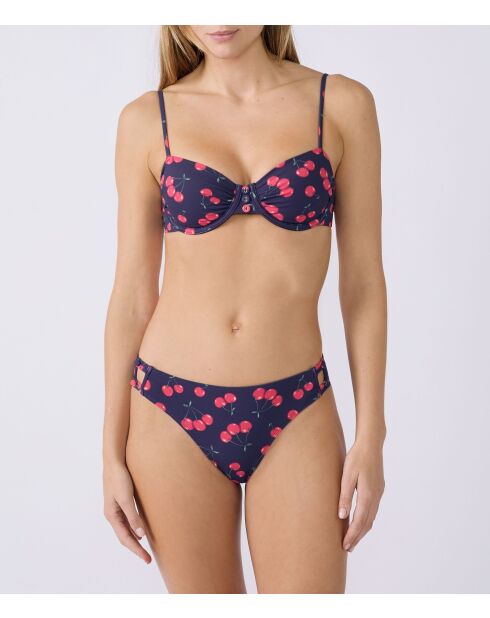 Klassieke bh met beugel zonder schelp Fluweelrode prints op marineblauw