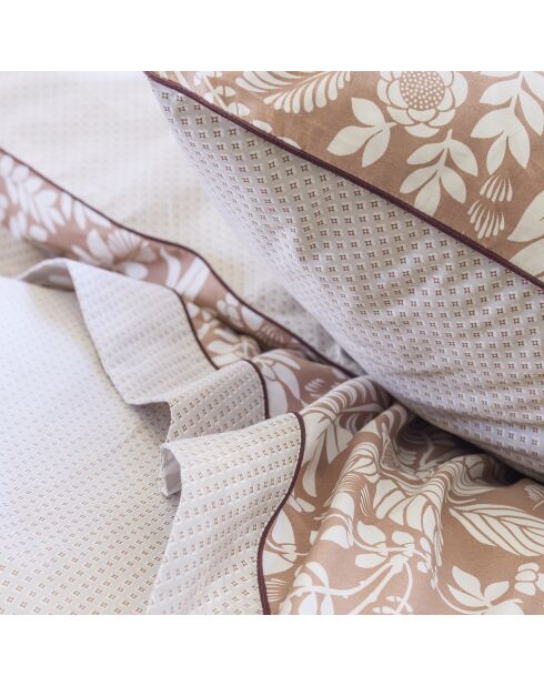 Federa per cuscino L'Île Rousse marrone ambra stampato in percalle di cotone