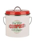 Contenitore per compost da cucina in ferro di forma rotonda, bianco e rosso, 3,2 l