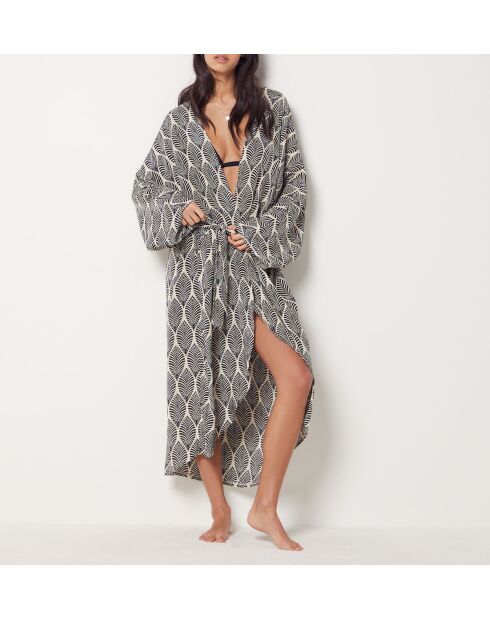 Kimono Xarraca b imprimé noir fond blanc