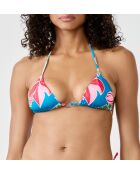 Hibiskusblau-grün bedruckter Triangel-BH ohne Bügel und ohne Schale