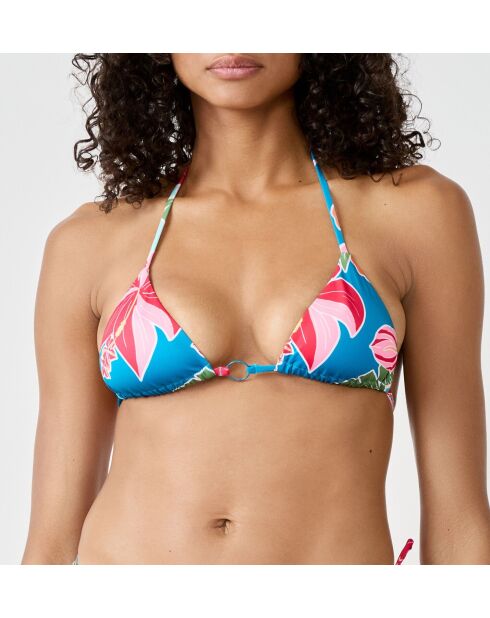 Hibiscusblauwgroene triangelbeha met print zonder beugel en zonder schelp