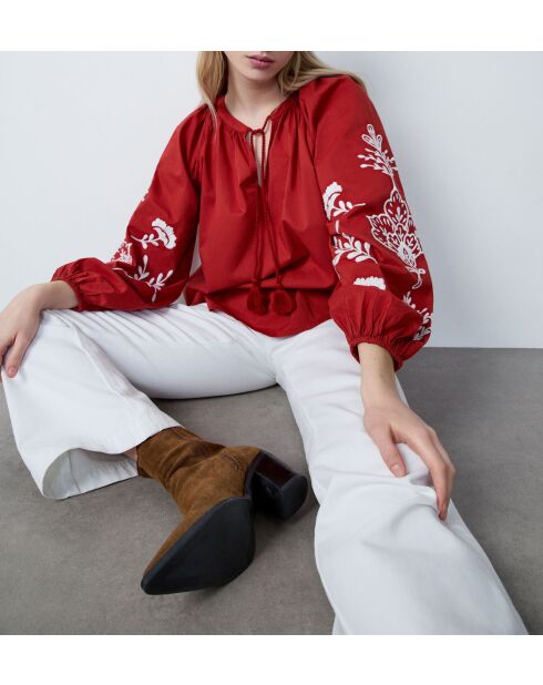 Blusa Solene in terracotta ricamata