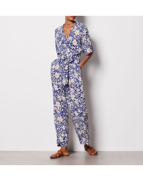 Combinaison Baya imprimé fleur fond bleu