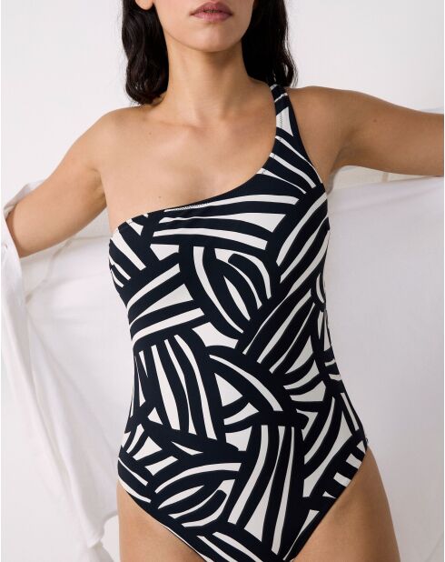 Espelho badpak uit één stuk zonder schelp, zwarte opdruk op witte achtergrond