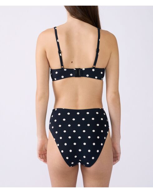 Klassischer BH ohne Bügel und mit Polky-Shell bedruckt auf schwarzem Hintergrund