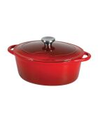 Cocotte fonte d'acier émaillée forme ovale Tradifonte blanc rouge - 6.5 L