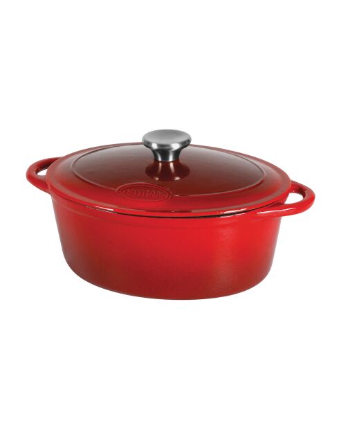 Cocotte fonte d'acier émaillée forme ovale Tradifonte blanc rouge - 6.5 L