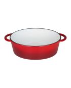 Cocotte fonte d'acier émaillée forme ovale Tradifonte blanc rouge - 6.5 L