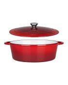 Cocotte fonte d'acier émaillée forme ovale Tradifonte blanc rouge - 6.5 L