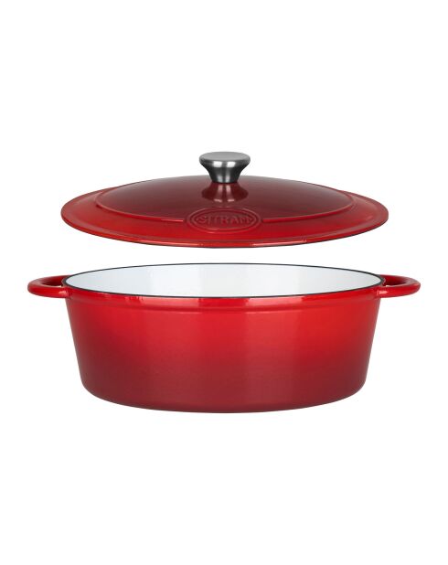 Cocotte fonte d'acier émaillée forme ovale Tradifonte blanc rouge - 6.5 L