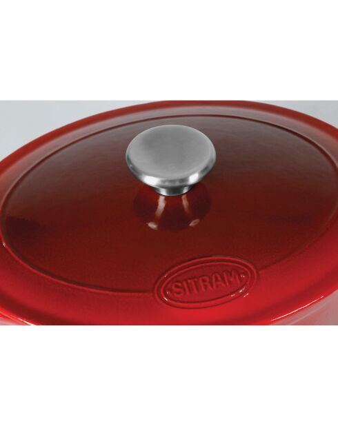 Cocotte fonte d'acier émaillée forme ovale Tradifonte blanc rouge - 6.5 L