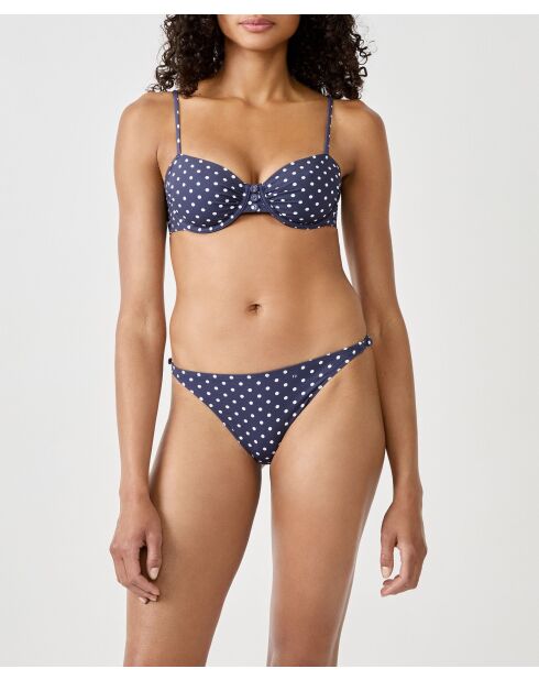 Klassischer BH mit Bügel ohne Schale Samt bedruckt weiß mit marineblauem Hintergrund