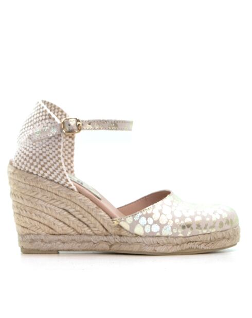 Sandales compensées Nuria à pois beiges - Talon : 6,5 cm