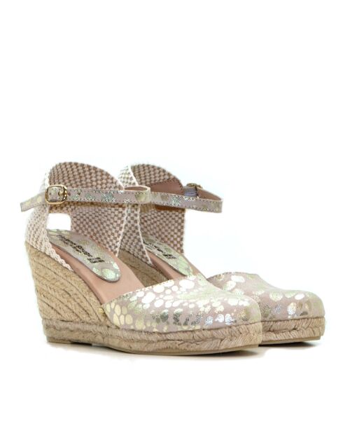 Sandales compensées Nuria à pois beiges - Talon : 6,5 cm