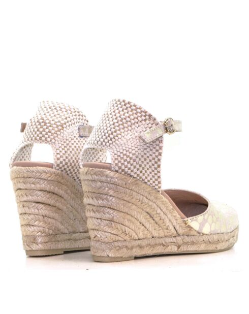 Sandales compensées Nuria à pois beiges - Talon : 6,5 cm