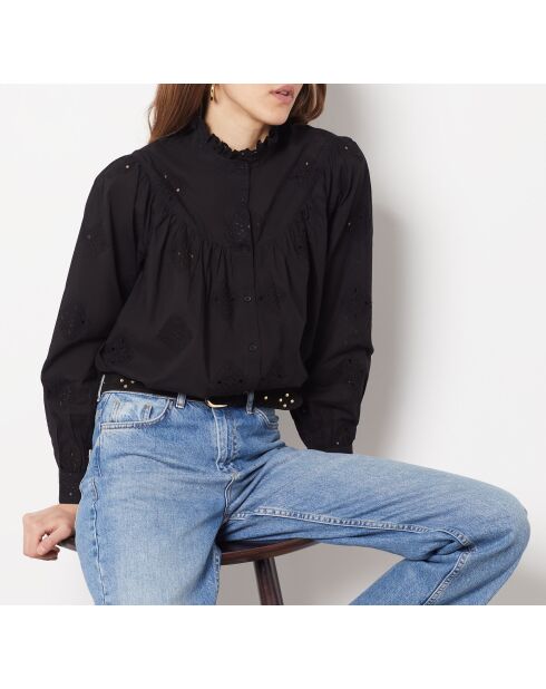 Schwarzes besticktes Ava-Hemd