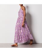 Uriana jurk met paarse achtergrondprint
