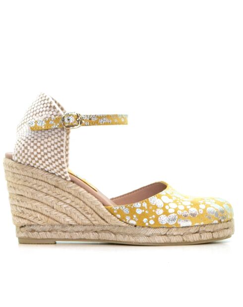 Sandales compensées Nuria à pois jaunes - Talon : 6,5 cm