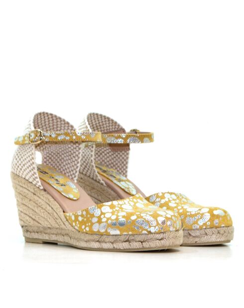Sandales compensées Nuria à pois jaunes - Talon : 6,5 cm