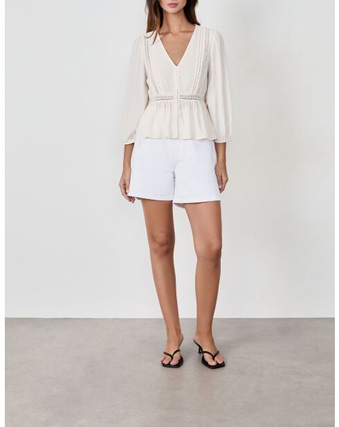 Ecrufarbenes besticktes Anny-Shirt